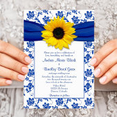 Royal Blue Damask Sunflower Wedding Invitation Kaart