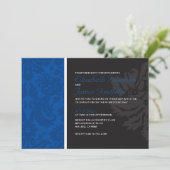 Royal Blue Damask Wedding Invitations Kaart (Staand voorkant)