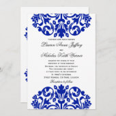 Royal Blue Damask Wedding Kaart (Voorkant / Achterkant)