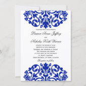 Royal Blue Damask Wedding Kaart (Voorkant)