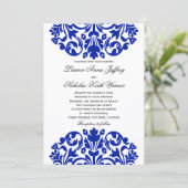 Royal Blue Damask Wedding Kaart (Staand voorkant)