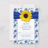 Royal Blue Damask Zonnebloem Bruiloft RSVP Kaart (Voorkant)