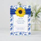 Royal Blue Damask Zonnebloem Bruiloft RSVP Kaart (Staand voorkant)