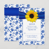Royal Blue Damask Zonnebloem Bruiloft RSVP Kaart (Voorkant / Achterkant)