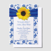 Royal Blue Damask Zonnebloem bruiloft Vellum Uitnodigingen (Offset)
