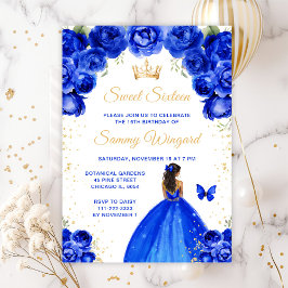 Royal Blue Dark Skin Princess Sweet Sixteen Kaart