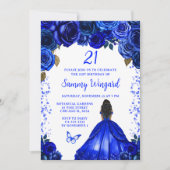 Royal Blue Dark Skin Prinses Verjaardagsfeest Kaart (Voorkant)