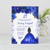 Royal Blue Dark Skin Prinses Verjaardagsfeest Kaart (Staand voorkant)