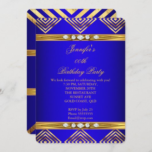 Royal Blue Deco Stripe Gold Diamond Kaart (Voorkant / Achterkant)