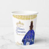 Royal Blue des Quinceañera Crown Birthday Pape Papieren Bekers (Achterkant)