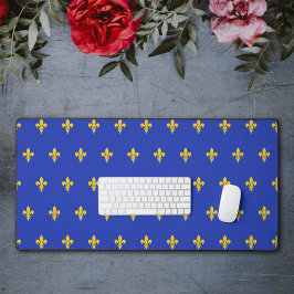 Royal Blue Desk Mat met gouden Fleur de Lis