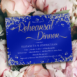 Royal Blue Diamanten Minimal Rehearsal Dinner Invi Kaart