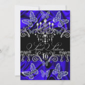 Royal Blue Diamond Butterfly Sweet Sixteen Invite Kaart (Voorkant)
