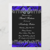 Royal Blue Diamond Butterfly Sweet Sixteen Invite Kaart (Achterkant)