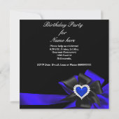 Royal Blue Diamond Heart Black Bow Birthday Party Kaart (Achterkant)