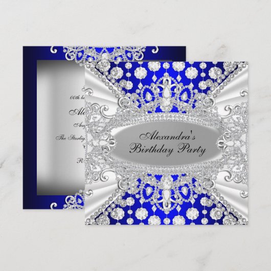 Royal Blue Diamond Jewel Birthday Party Invite Kaart (Voorkant / Achterkant)