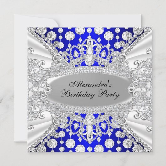 Royal Blue Diamond Jewel Birthday Party Invite Kaart (Voorkant)