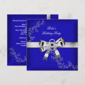 Royal Blue Diamond Jewel Silver Bow Kaart (Voorkant / Achterkant)