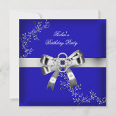 Royal Blue Diamond Jewel Silver Bow Kaart (Voorkant)