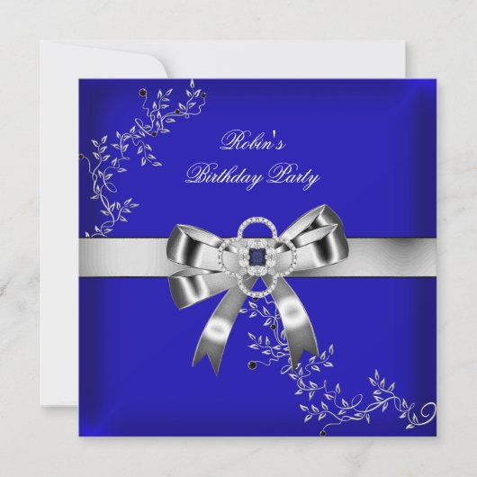 Royal Blue Diamond Jewel Silver Bow Kaart (Voorkant)