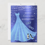 Royal Blue Diamond Masquerade Quinceañera Kaart (Voorkant)