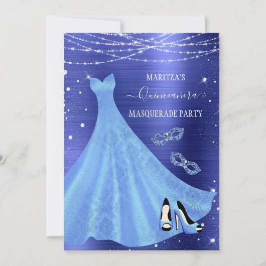 Royal Blue Diamond Masquerade Quinceañera Kaart (Voorkant)