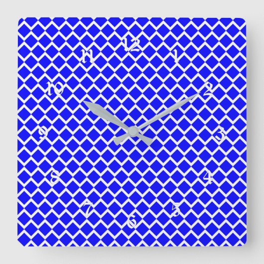 Royal Blue Diamond Pattern Vierkante Klok (Voorkant)