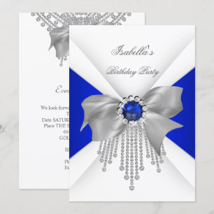 Royal Blue Diamond Pearl Birthday Party Kaart
