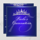 Royal Blue Diamond Quinceañera Tiara uitnodiging (Voorkant / Achterkant)