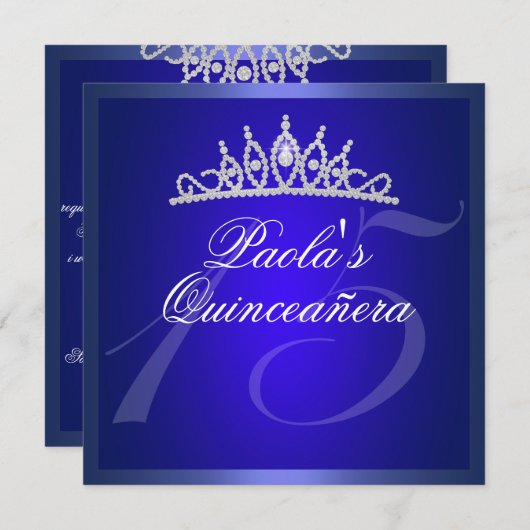 Royal Blue Diamond Quinceañera Tiara uitnodiging (Voorkant / Achterkant)