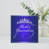 Royal Blue Diamond Quinceañera Tiara uitnodiging (Staand voorkant)