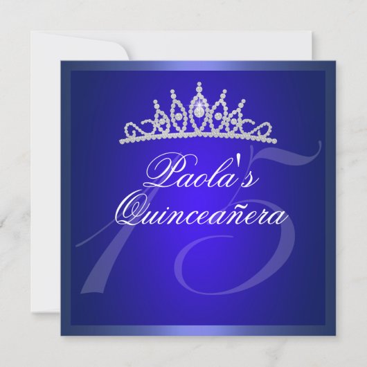Royal Blue Diamond Quinceañera Tiara uitnodiging (Voorkant)