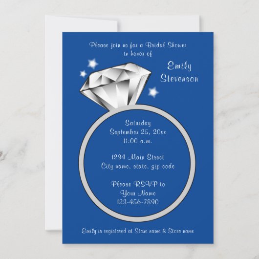 Royal Blue Diamond Rond Bridal Shower Kaart (Voorkant)