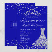 Royal Blue Diamond Sparkle Tiara Gown Quinceanera Kaart (Voorkant / Achterkant)