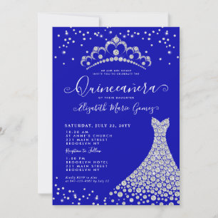 Royal Blue Diamond Sparkle Tiara Gown Quinceanera Kaart