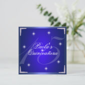 Royal Blue Diamond Sparkles Quinceañera uitnodigin Kaart (Staand voorkant)