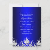 Royal Blue Diamond Tiara Princess Sweet 16 Invite Kaart (Achterkant)
