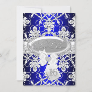 Royal Blue Diamond Tiara Princess Sweet 16 Invite Kaart