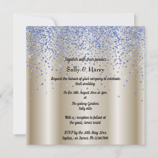 Royal Blue Diamonds bruiloft blauw kristalgoud Kaart (Voorkant)