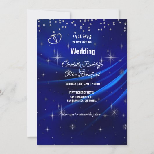 Royal Blue Diamonds en Hearts Wedding Kaart (Voorkant)