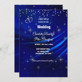 Royal Blue Diamonds en Hearts Wedding Kaart