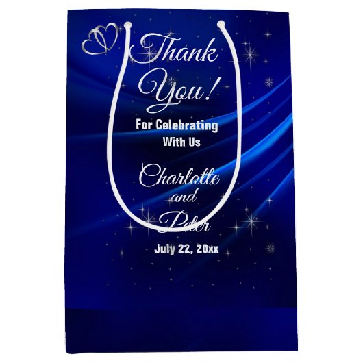 Royal Blue, Diamonds & Hearts Medium Cadeauzakje (Voorkant)