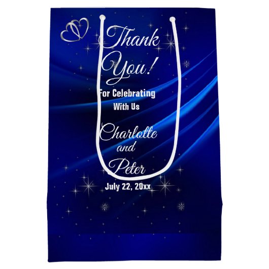 Royal Blue, Diamonds & Hearts Medium Cadeauzakje (Achterkant)