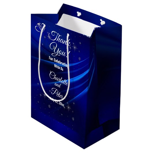 Royal Blue, Diamonds & Hearts Medium Cadeauzakje (Achterkant Gekanteld)