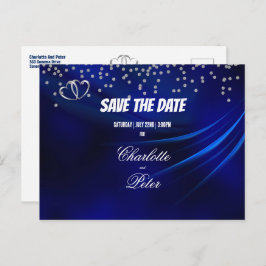 Royal Blue Diamonds & Hearts Save the Date Kaart