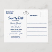 Royal Blue Diamonds & Hearts Save the Date Kaart (Achterkant)