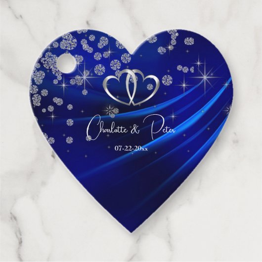 Royal Blue Diamonds Hearts Stars Wedding Bedankjes Labels (Voorkant)