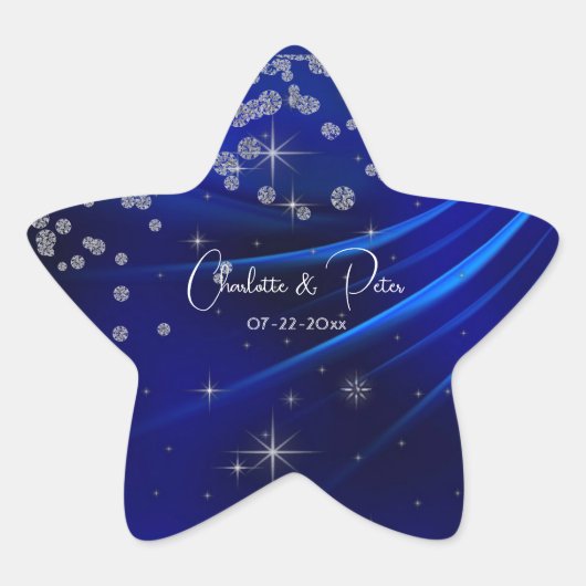 Royal Blue Diamonds & Hearts Stars Wedding Ster Sticker (Voorkant)