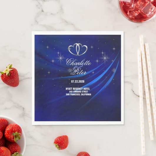 Royal Blue Diamonds/Hearts Wedding Paper Napkins Servet (Insitu)