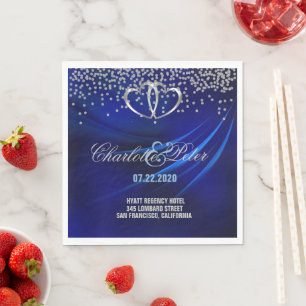Royal Blue Diamonds/Hearts Wedding Paper Napkins Servetten